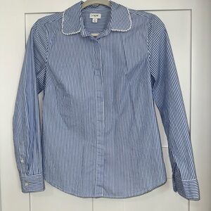 J Crew Factory Button Up Shirt With Pearl Collar Long Sleeve Blue Striped